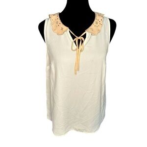 Lauren Conrad Women’s Collared Sleeveless Blouse - Cream Ivory, Size Large